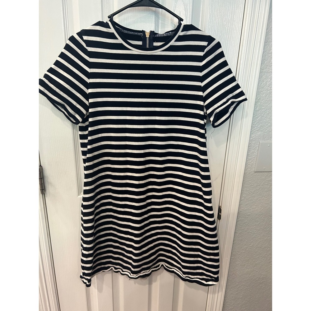 Kate Spade Shift Dress Navy White Striped Heart Zipper Mini Short Sleeve Pockets